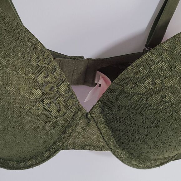 PINK Victoria's Secret Wear Everywhere T-Shirt Lightly Lined Green Lace 32DD - Picture 2 of 11